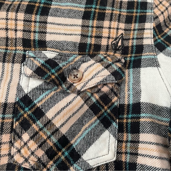 Volcom Getting‎ Rad Plaid Flannel Shirt Girls Size Large XL 14/16 Brown Gold - Picture 2 of 7